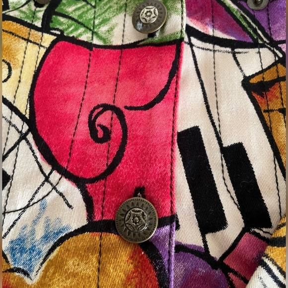 Mirror Image Lightweight Music Motif Abstract Jacket 3/4 Sleeve Size M - Picture 5 of 8